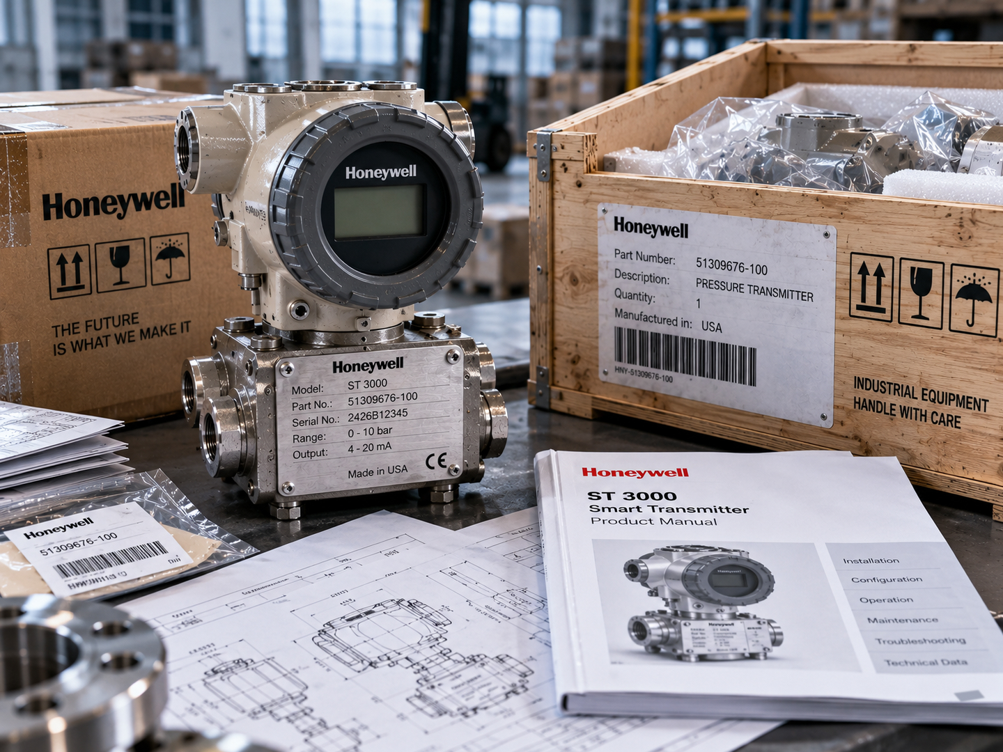 Преобразователь давления Honeywell ST 3000 с шильдиком, парт-номером и технической документацией перед закупкой и поставкой
