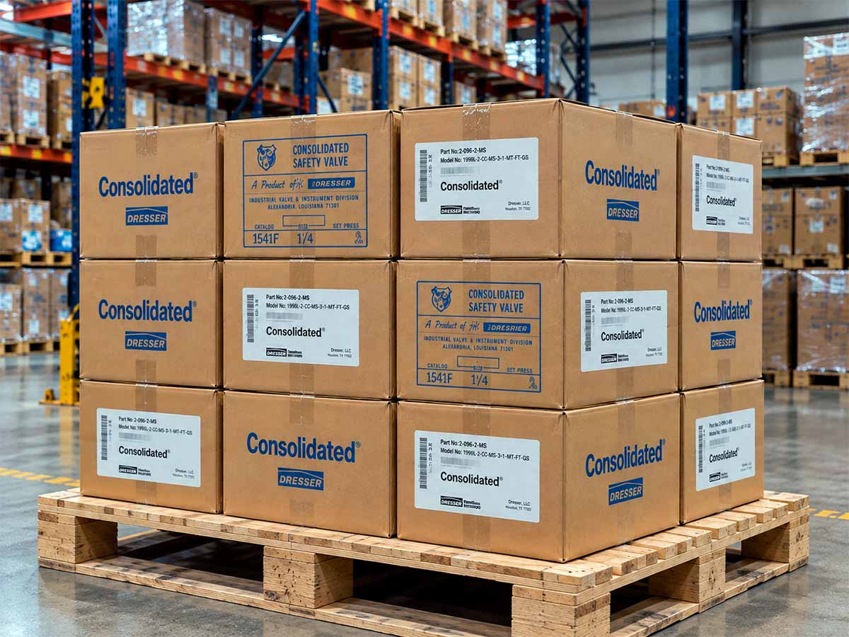 Партия клапанов и комплектующих Consolidated Dresser на складе перед международной поставкой в Россию