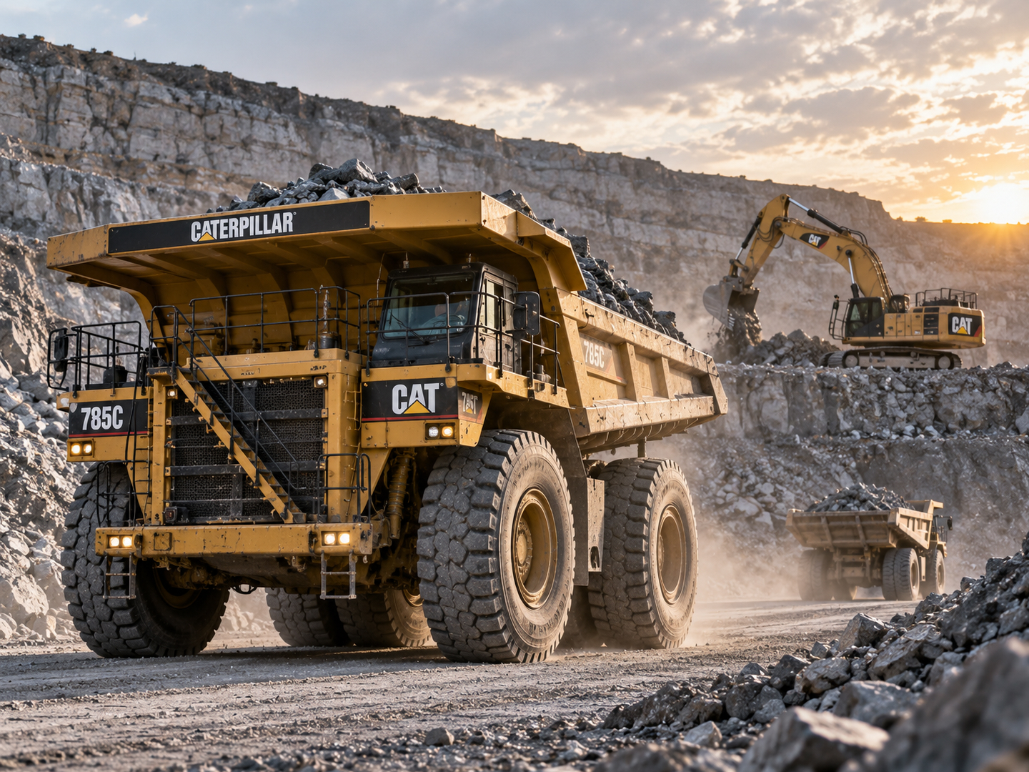 Карьерная техника Caterpillar с дизельными двигателями, для которых выбор масла зависит от поколения двигателя и системы доочистки выхлопа